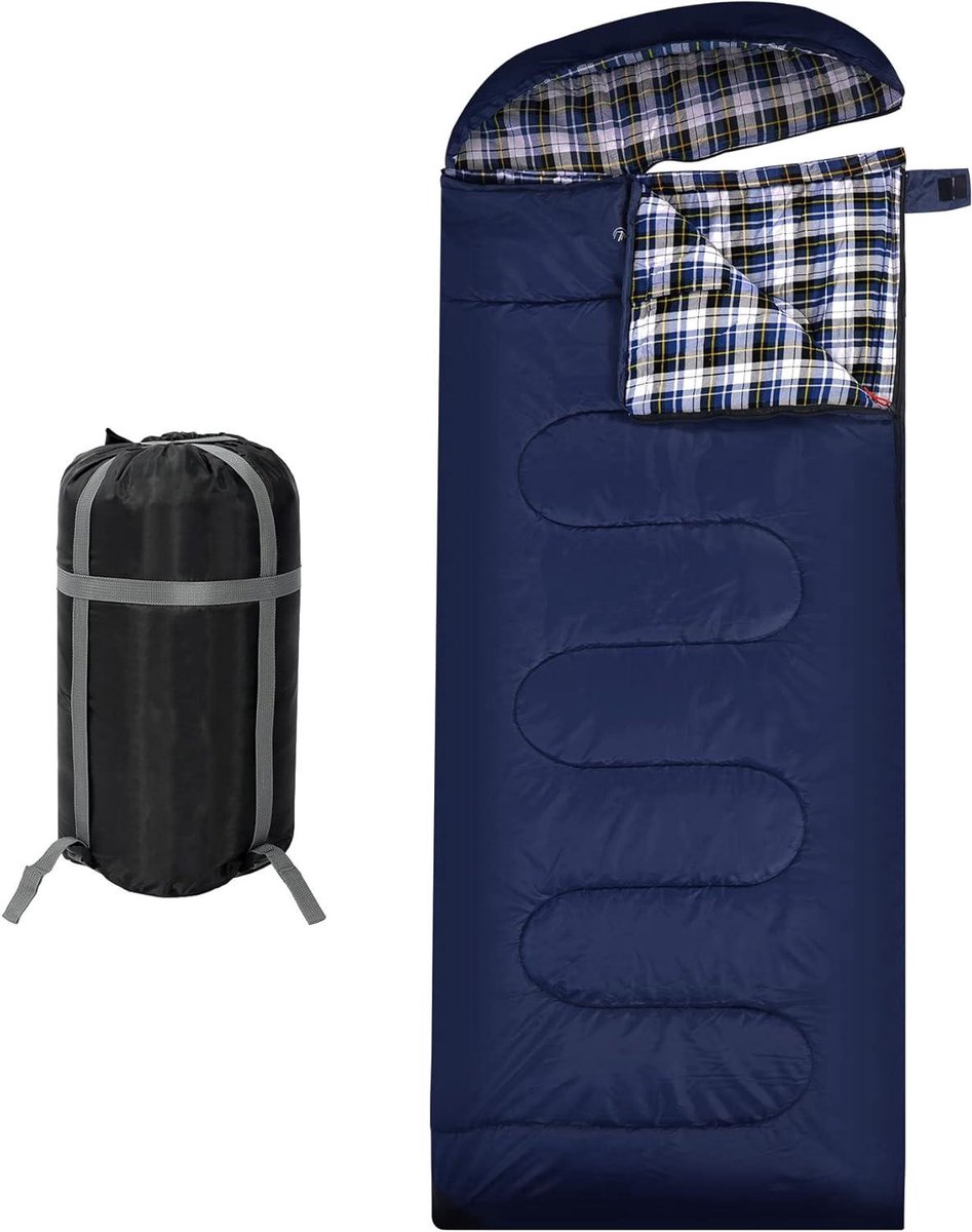 Katoenen slaapzak voor volwassenen - perfect voor camping - 1 stuk - blauw - flanel
