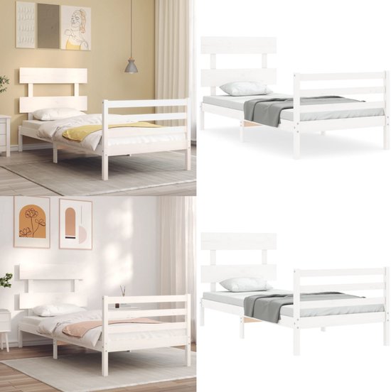 vidaXL Bedframe met hoofdbord en LED-verlichting wit 75x190 cm, bed, bed ombouw, eenpersoonsbed, bedbodem, slaapkamermeubel, 1 persoonsbed, bedbank