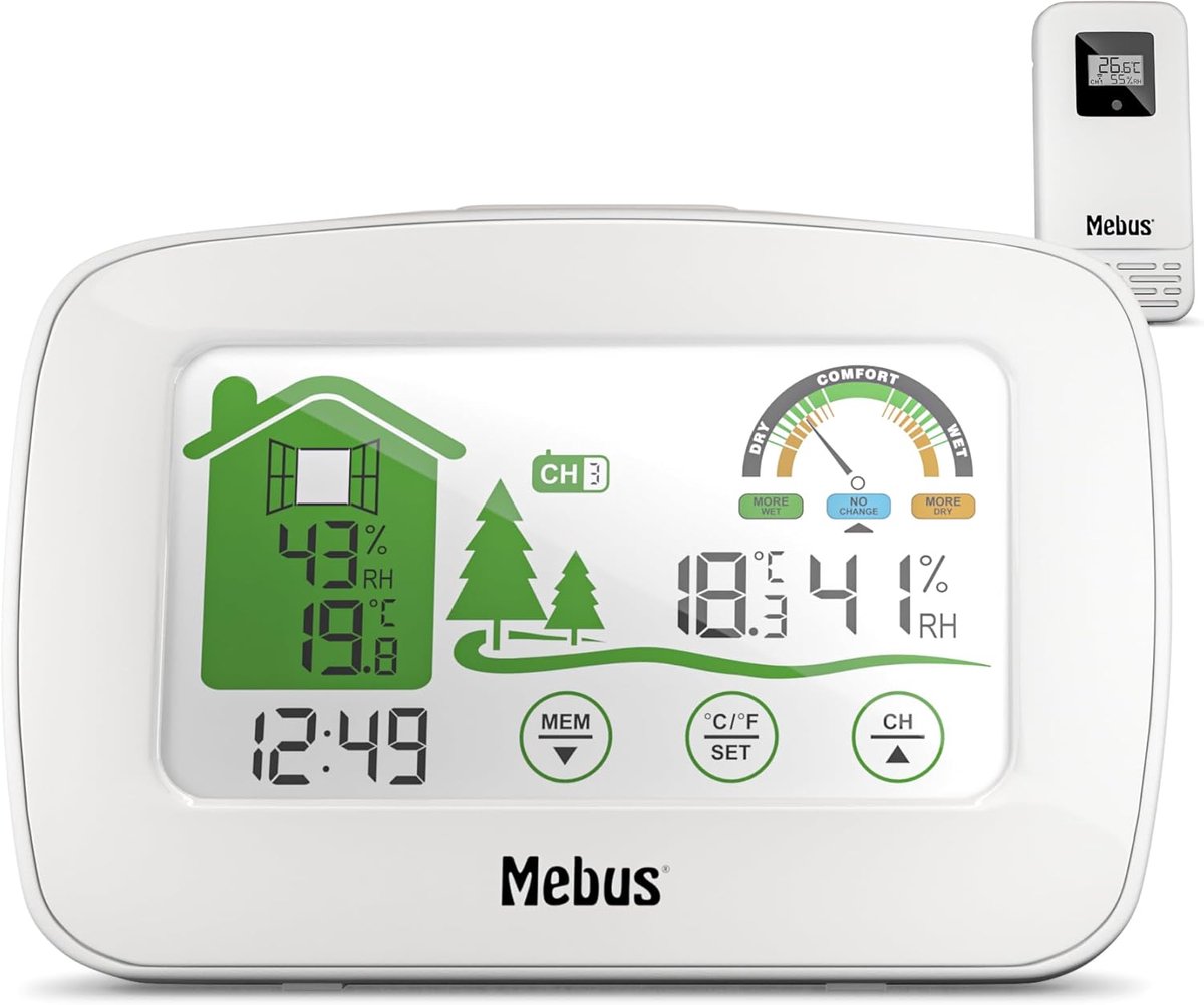 Funkgesteuerte Wetterstation mit Innen- und Außensensor, Thermometer/Hygrometer, Comfortindicator und Wekker