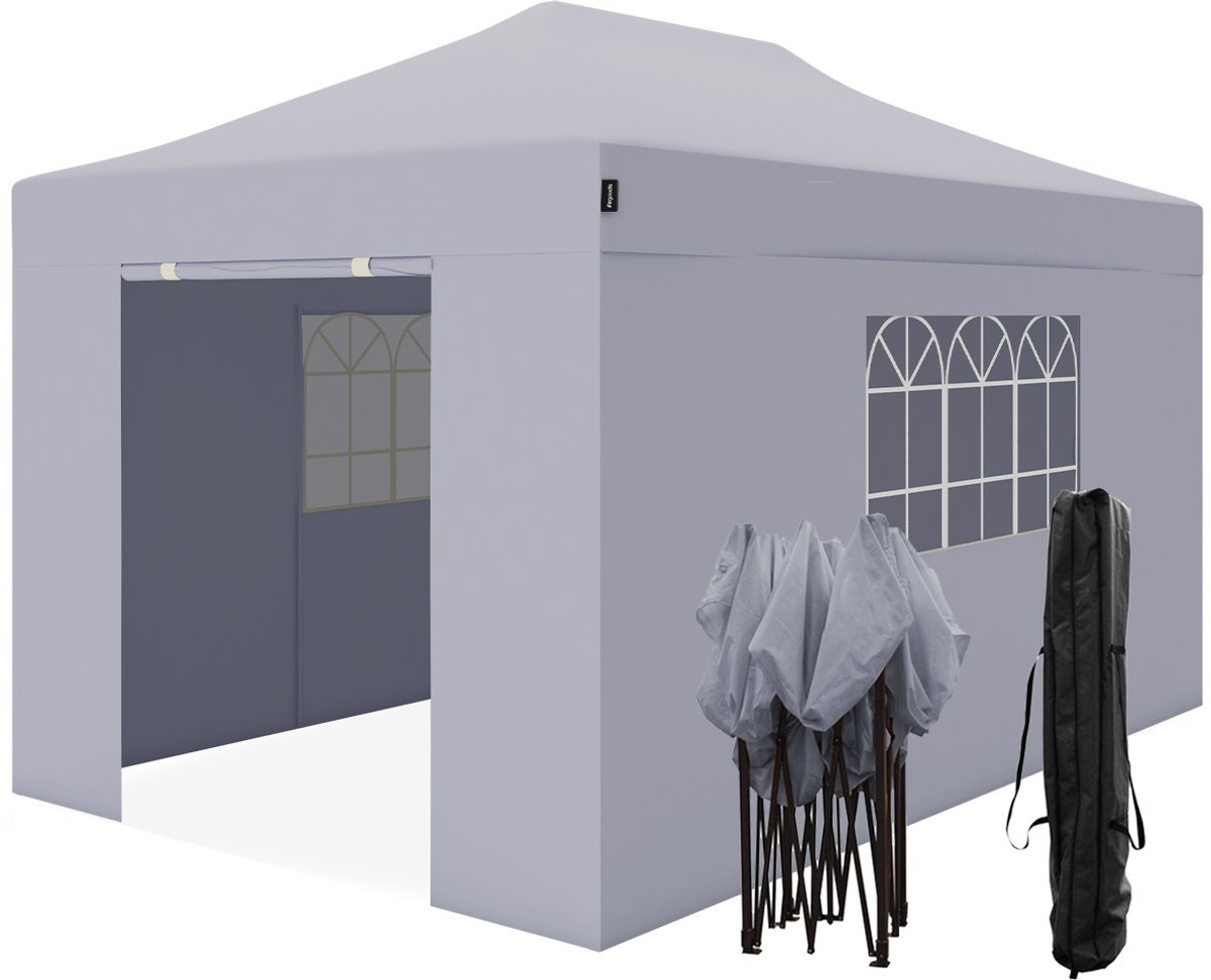 Bol.com LifeGoods Partytent - Paviljoen - 3x4.5 m - Zijwanden - Easy Up - Opvouwbaar - Waterdicht - Draagtas met Wieltjes - Donk... aanbieding