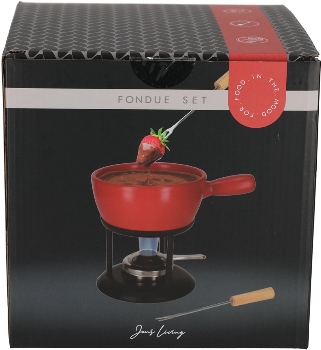 JENS Living Fondue Set Rood Large - Keramische Fondueset met Brander en 4 Vorkjes – foto 5
