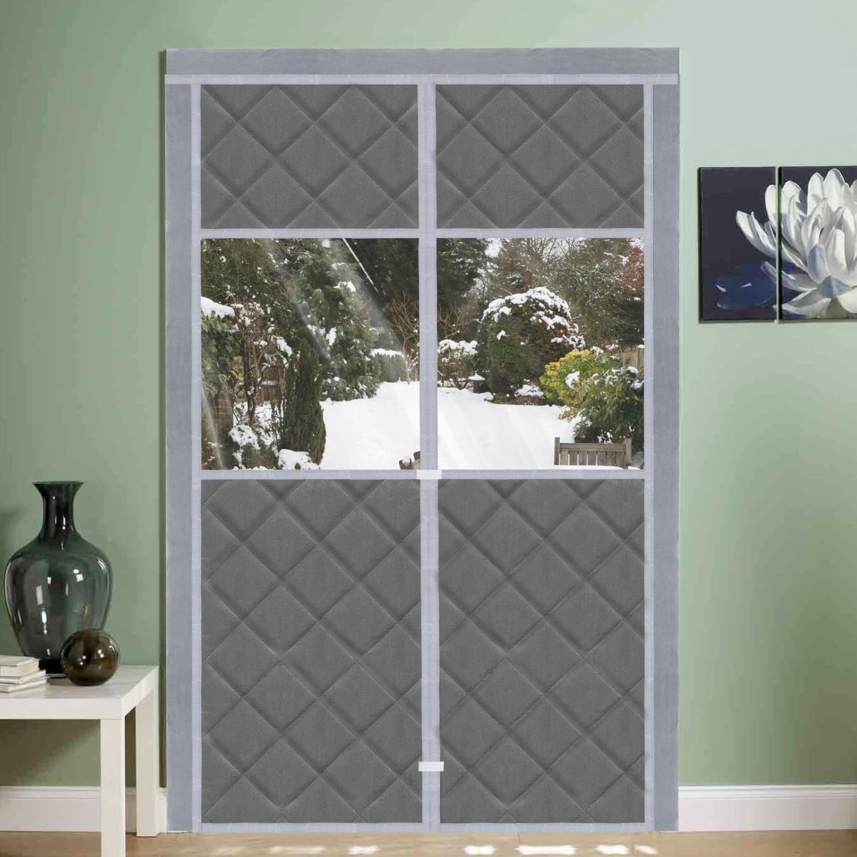 Magnetisch Warmtewerend Gordijn met Transparant Venster 88 x 203 cm - Thermo Deurgordijn, Waterdicht en Winddicht, Zelfsluitend