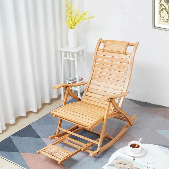 thumbnail image 2 of Natural Bamboo Rocking Chair With Extended Arms - Indoor/Outdoor Relaxing Recliner, 441 Lb Capacity 2 of 3
