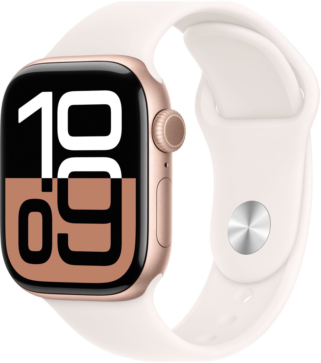 Afbeelding 3 van Apple Watch Series 10 - Wifi - 42mm - Rose Gouden Aluminium Case met Light Blush Sportbandje - S/M