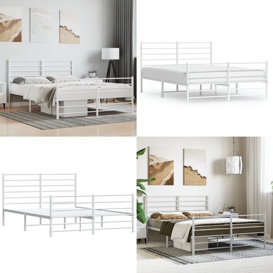 vidaXL Bedframe met hoofd- en voeteneinde metaal zwart 140x200 cm, tweepersoonsbed, bedombouw, logeerbed, bed, ledikant, bed frame, metalen bedframe