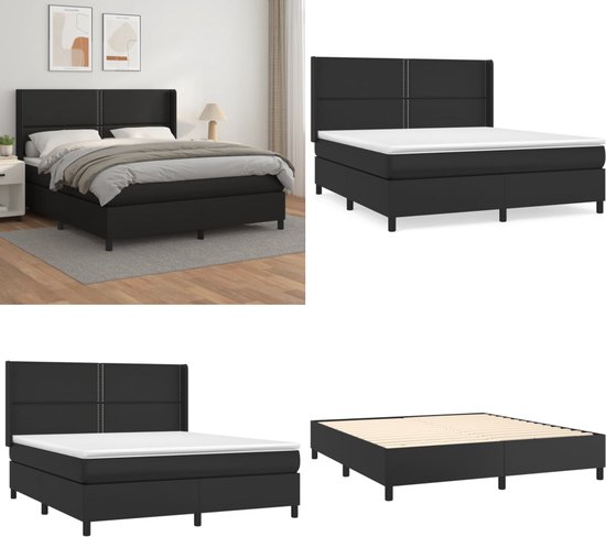 vidaXL Boxspring avec matelas Simili cuir Noir 180x200 cm - Boxspring - Sommiers - Lit - Meubles de couchage
