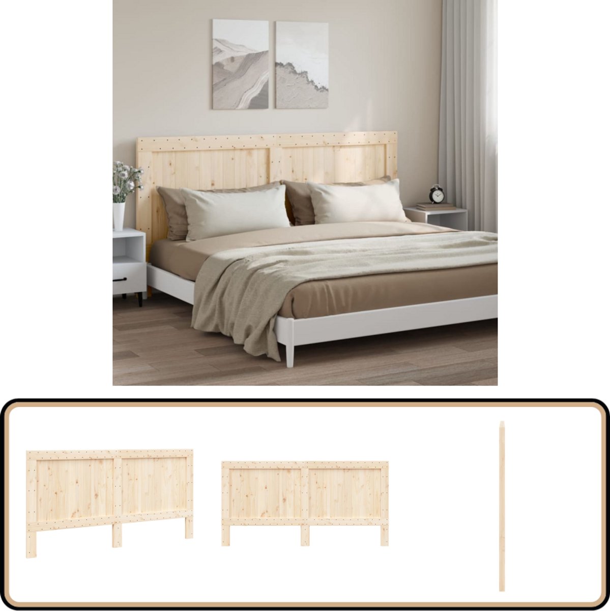 vidaXL Hoofdbord - 200x104 cm - Massief Grenenhout Houten Hoofdbord - Hoofddekens - Rustic Decor - Slaapkamersdecoratie - Grenenhout Meubels Bruin