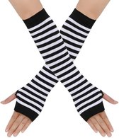 Scoby - Armwarmers - Vingerloze handwarmers - Arm sleeves - Striped Gloves - Lang model - Zwart/Wit