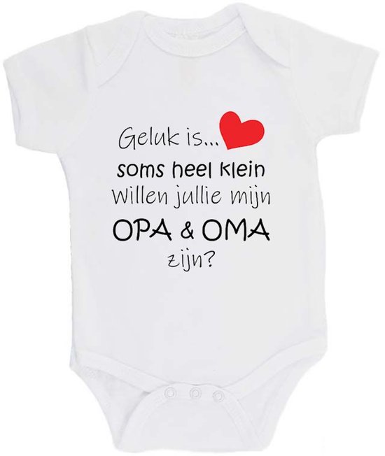 Foto: 100 katoenen romper zwangerschap aankondiging 2 0 geluk is soms heel klein willen jullie mijn opa oma zijn unisex katoen wit zwart rood maat 56 62