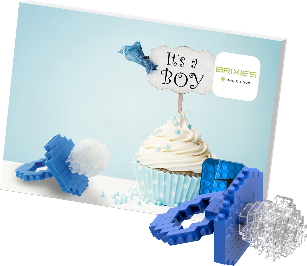 Postkaart Babykaartje Jongen - Brixies- Bouwsteentjes
