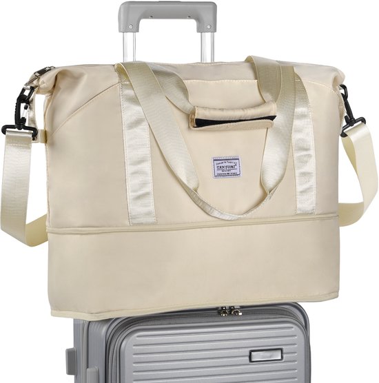 TAN.TOMI Reistas - Weekendtas - Duffel Bag - 42x23x28 cm - Sporttasche - Travel Bag - Dames Heren - Handbagage Tas - Opvouwbare Waterdichte Duffeltas - 38 L - Beige