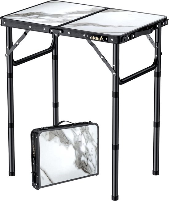 CPROSP Draagbare campingtafel, inklapbaar, 90 x 40 cm, voor buiten, zwart, hoogte verstelbaar van 26-70 cm, met net, transporttas van MDF aluminium, 4 personen