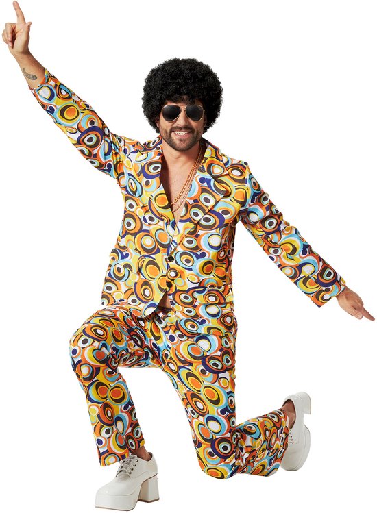 dressforfun - herenkostuum 70er jaren disco retro-cirkelpatroon - S - Verkleedkleding carnaval - Halloween - Verkleden - Feestkleding - Carnavalskleding - Feest - Partykleding