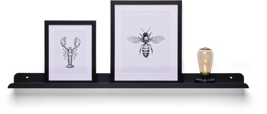 TOJ Fotolijstplank - LP Wandplank / Fotoplank / Zwevende Plank - RVS / Metaal - 90cm - Mat Zwart