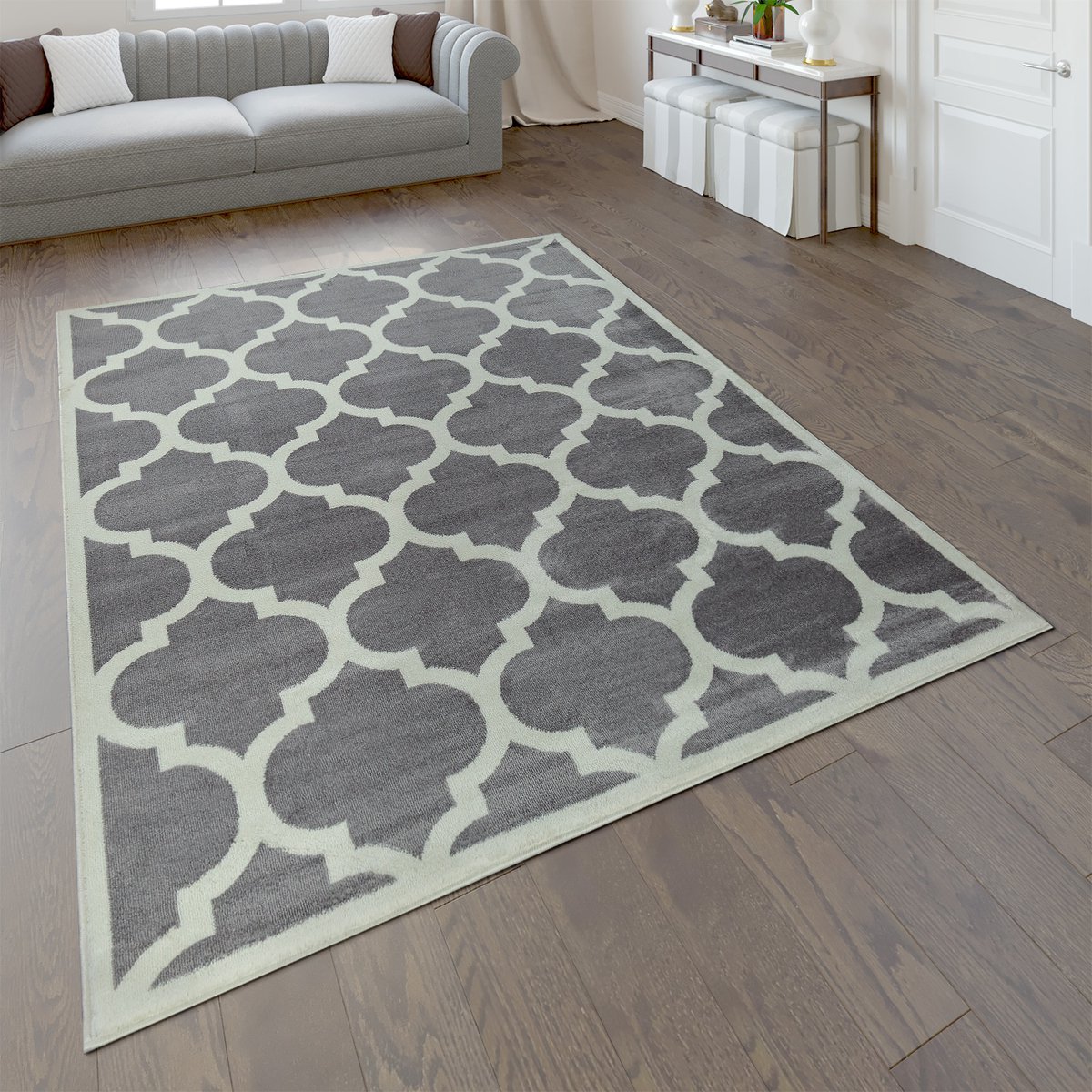 flycarpets Sinovo Modern Vloerkleed Barock - Grijs - Laagpolig Tapijt Loper - 80x150 cm