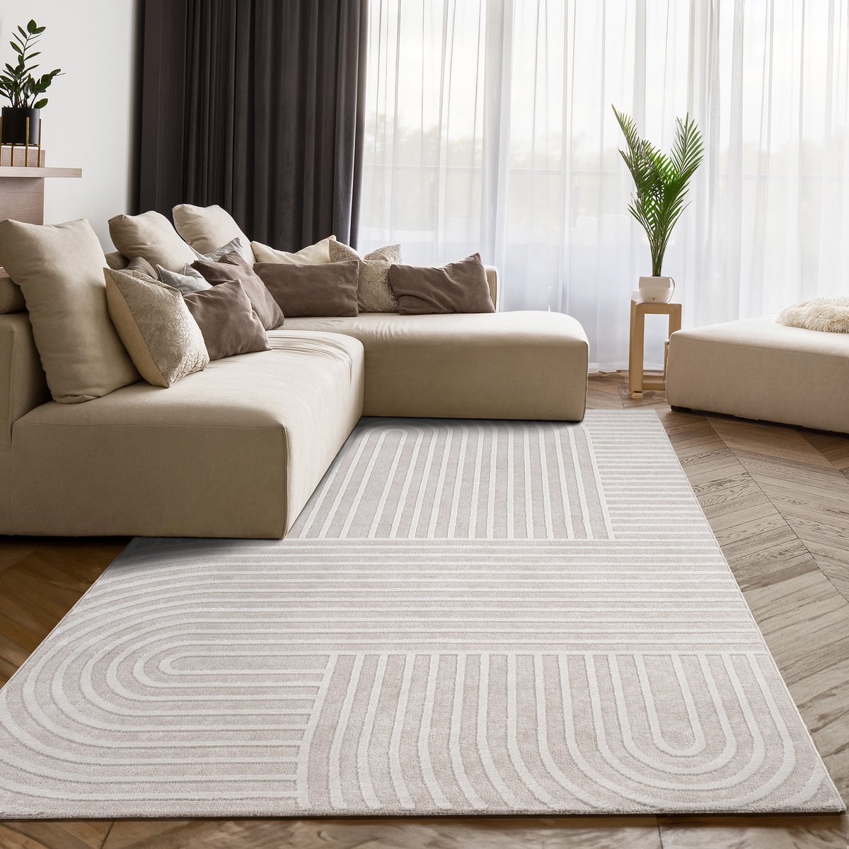 Flycarpets Laagpolig Japandi Vloerkleed Sanilia - Creme