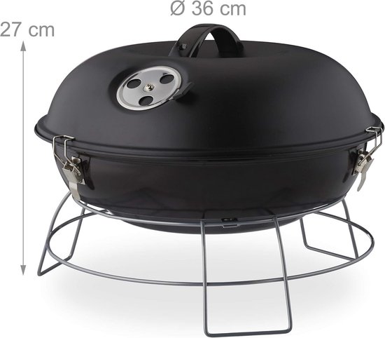 kogelbarbecue draagbaar, met deksel, fijne bbq, picknickbarbecue groot oppervlak, houtskolen, Ø36cm, zwart — afbeelding 4