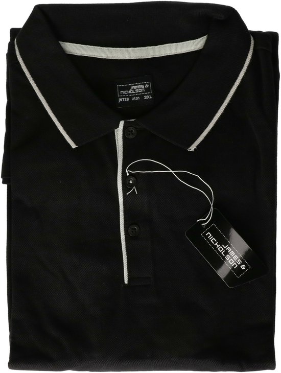 Grote maten polo shirt Golf Pro premium zwart/wit voor heren - Zwarte plus size herenkleding - Werk/zakelijke polo t-shirt 3XL — afbeelding 2