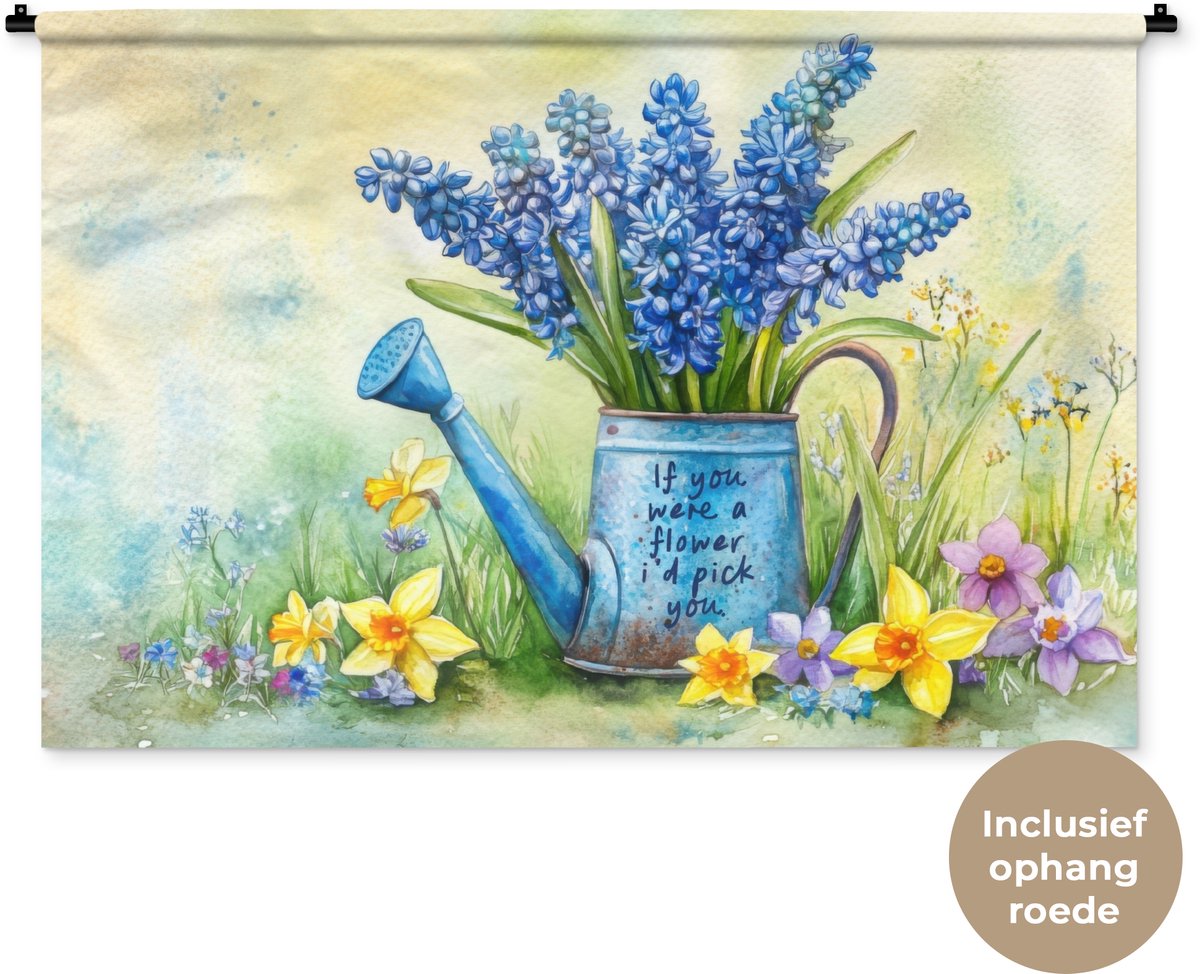 Wandkleed 120x80 cm - Wanddoek Lavendelbloemen - Quote - Gieter - Wandtapijt - Wandkleden