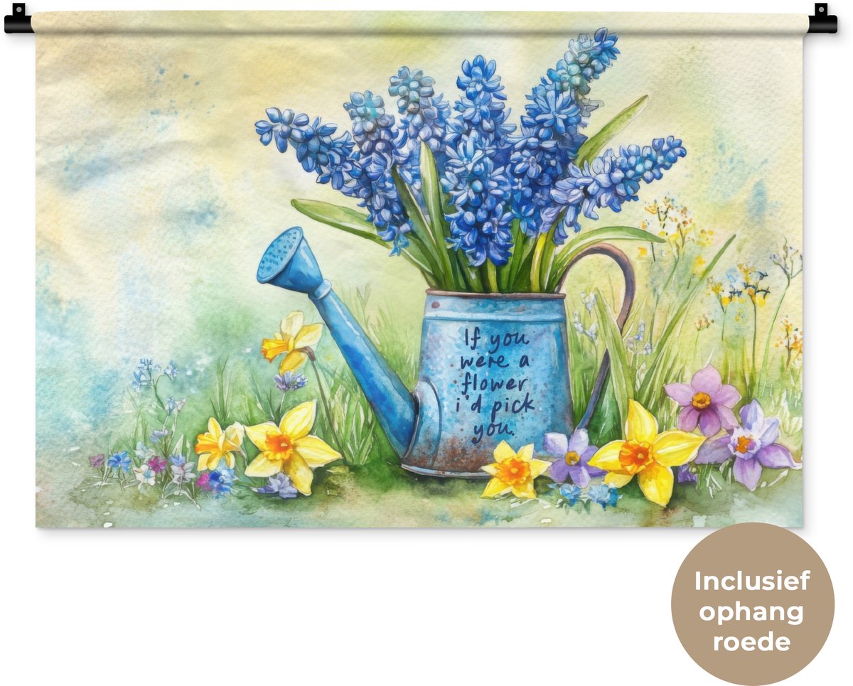 Wandkleed 90x60 cm - Wanddoek Lavendelbloemen - Quote - Gieter - Wandtapijt - Wandkleden