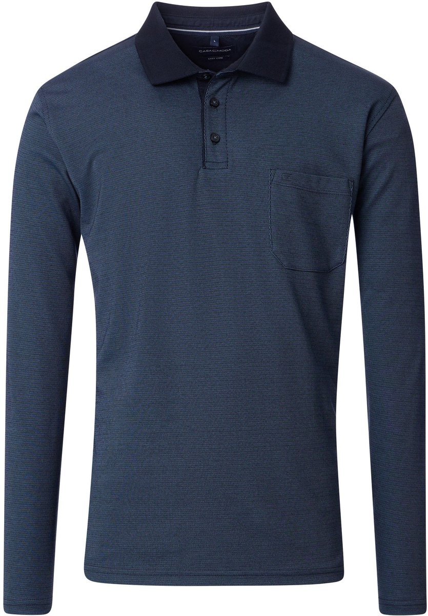 CASAMODA Long Sleeve Polo Structure Navy - Maat 5XL - Heren - Longsleeve polo