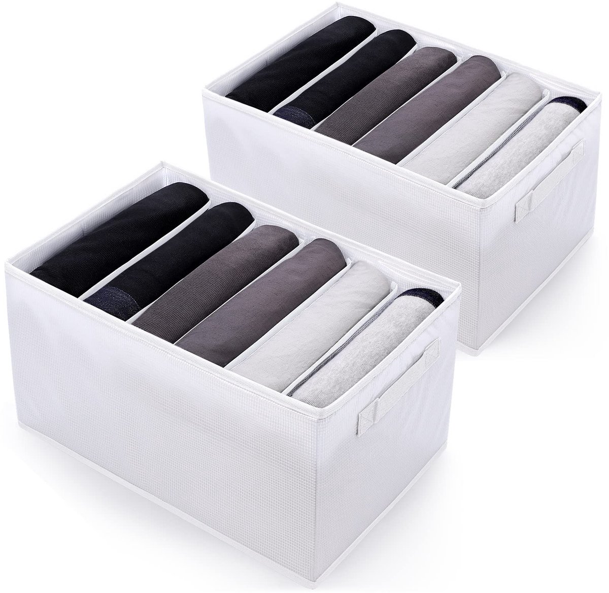 My Ninki ® Ruime Kledingkast Organizer met 6 Vakken voor Broeken, Truien en Meer, Set van 2, Wit