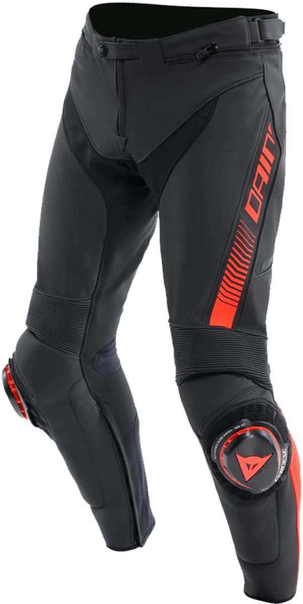 Dainese Super Speed Leather Broek Zwart Rood Fluo - Broek