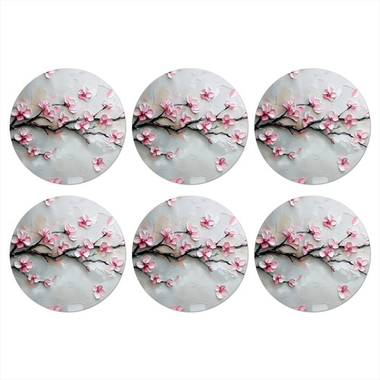 FRUHLING Sakura onderzetters, 6 stuks, antislip, onderzetters, drankonderzetters, afwasbare bekeronderzetters, decoratie, keuken, onderzetters voor dranken, koffie, thee, glas, kopjes