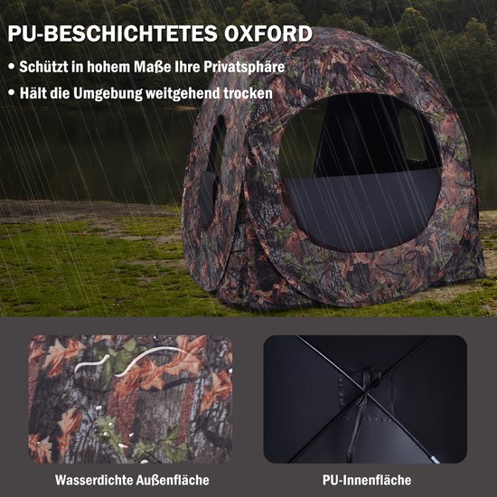 COSTWAY Jachttent pop-up design met 360°-uitzicht voor 2 personen, jachtschuilplaats grondtent met draagtas, spanbanden en grondpennen (152 x 152 x 163 cm) van Costway — afbeelding 5