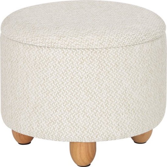 Pouf de rangement rond - revêtement en lin - multifonctionnel et élégant - espace de rangement caché - assise robuste - crème - 39x39x33 cm