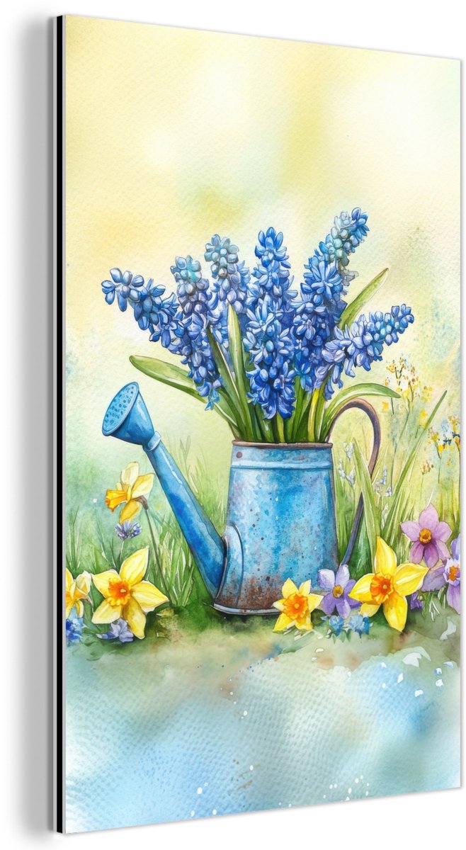 Aluminium schilderij 60x90 cm - Wanddecoratie metaal - Gieter - Lavendel - Bloesems - Meta