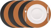 Napperons Cookinglife - Set de 6 - Double face - Dessous de verre ronds aspect cuir - Cuir vegan - Zwart/ Cognac - Ø 38 cm