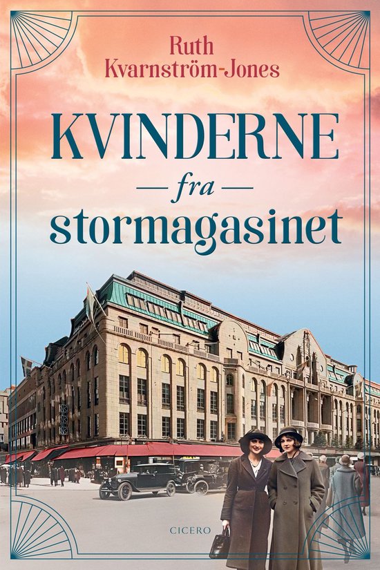 Boek 'Kvinderne fra stormagasinet' met twee vrouwen in jaren '20 kleding voor een groot warenhuis.