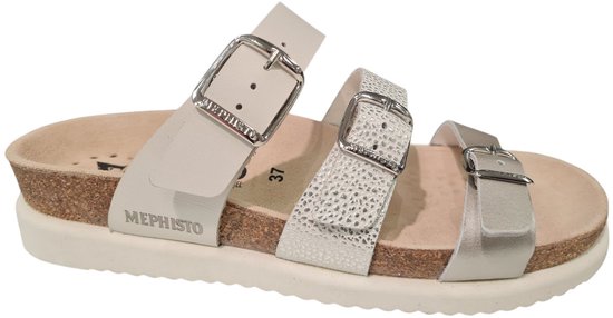 Mephisto Hyacinta Leren Dames Slippers - Zilver Wit - 41