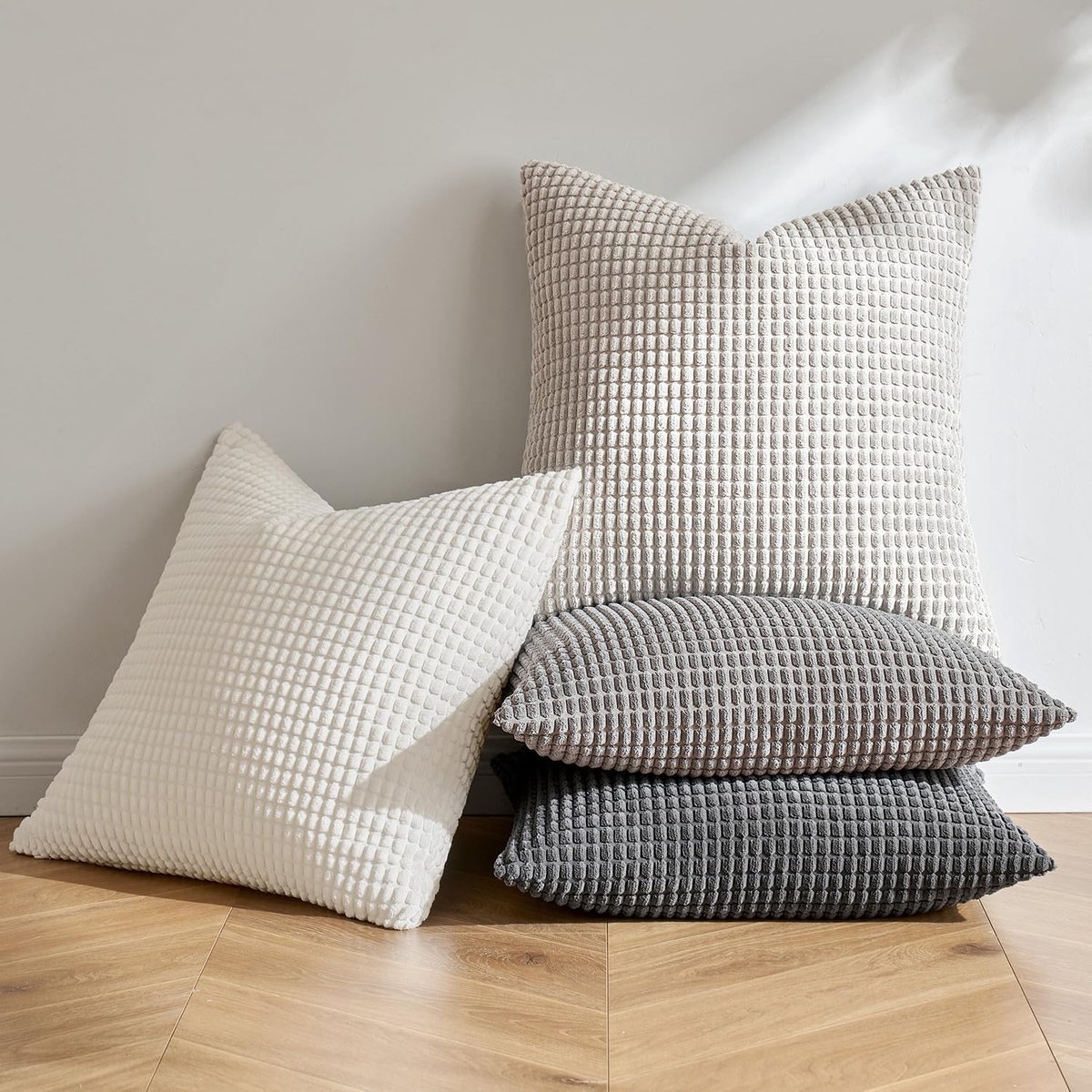 My Ninki ® Set van Vier Stijlvolle Corduroy Kussenhoezen voor Woonkamer en Slaapkamer, 50 x 50 cm, Grijs