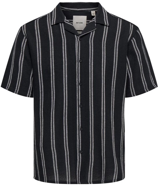 Chemise homme ONLY & SONS ONSTREV LIFE REG STRIPE SS NOOS - Bleu marine foncé