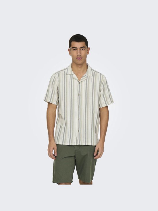 ONLY & SONS ONSTREV LIFE REG STRIPE SS SHIRT NOOS Heren Overhemd - Seagrass Multi Stripe