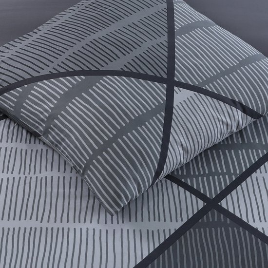 VISION Harold Dekbedovertrekset - 100% katoen: zacht en soepel - Eenpersoons - Dekbedovertrek 140 x 200 cm met 1 bijhorende sloop -Grijs - Oekotex gecertificeerd van VISION — afbeelding 2