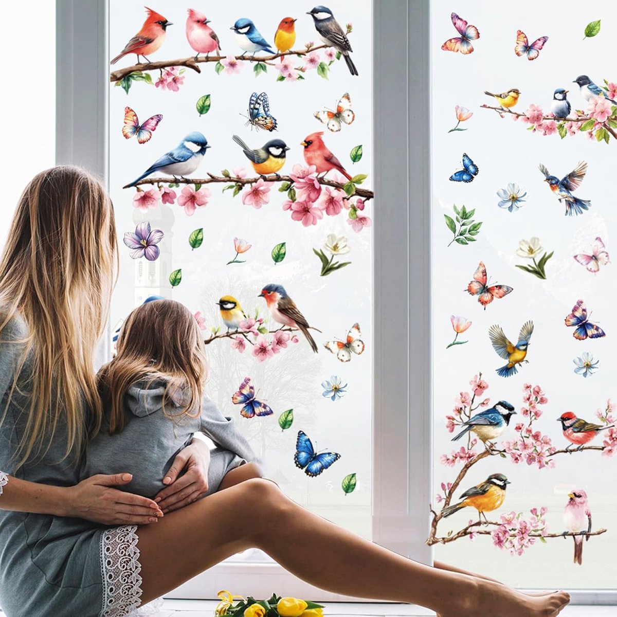 Boomtak Vogel Sticker, Lente Zomer Anti-botsing Raam Vogelwaarschuwing Botsings Decals Glazen Deur, Kleurrijke Raamstickers voor Thuis Keuken Kantoor Koelkast Decoraties