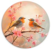WallCircle® Cercle mural 90x90 cm - Cercle mural Rouge-gorges - Gracieux - Branche fleurie - Décoration murale salon - Décoration murale chambre - Accessoires de décoration de chambre - Tableaux ronds