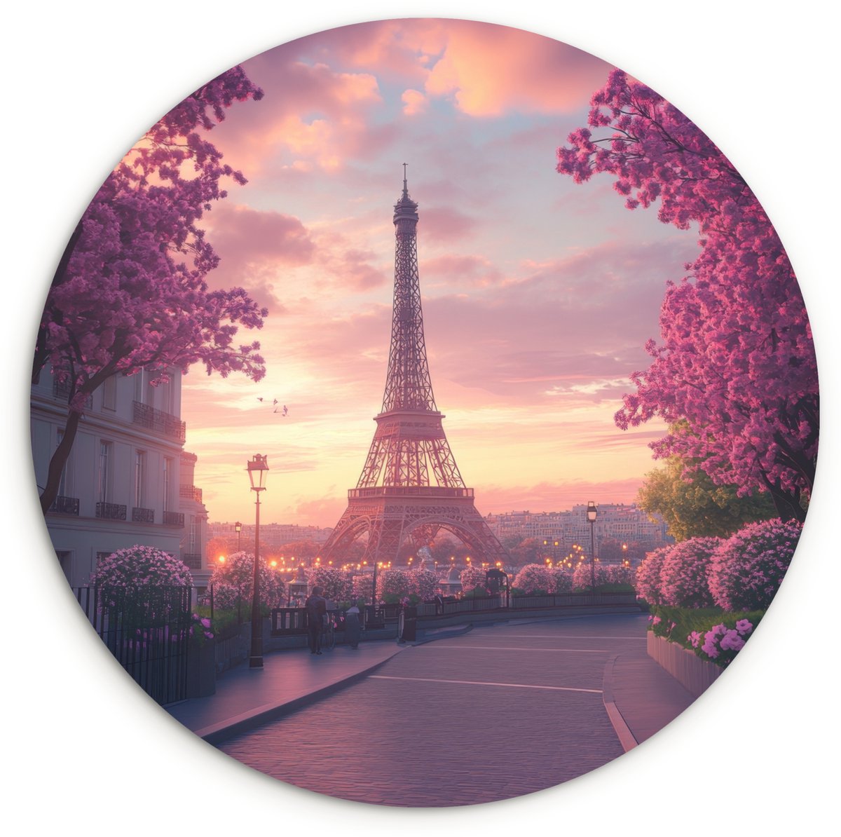 WallCircle Wandcirkel 90x90 cm - Muurcirkel Eiffeltoren - Parijs - Roze - Muurdecoratie woonkamer - Wanddecoratie slaapkamer - Kamer decoratie accessoires - Ronde schilderijen