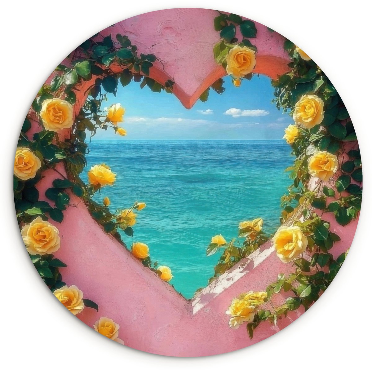 WallCircle Wandcirkel 150x150 cm - Muurcirkel Hart - Zee - Muur - Muurdecoratie woonkamer - Wanddecoratie slaapkamer - Kamer decoratie accessoires - Ronde schilderijen Hart - Doorkijk