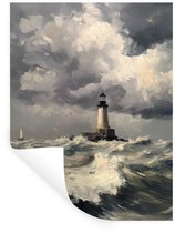 Muurstickers - Sticker Folie - Vuurtoren - Golven - Storm - 30x40 cm - Plakfolie - Muurstickers Kinderkamer - Zelfklevend Behang - Zelfklevend behangpapier - Stickerfolie