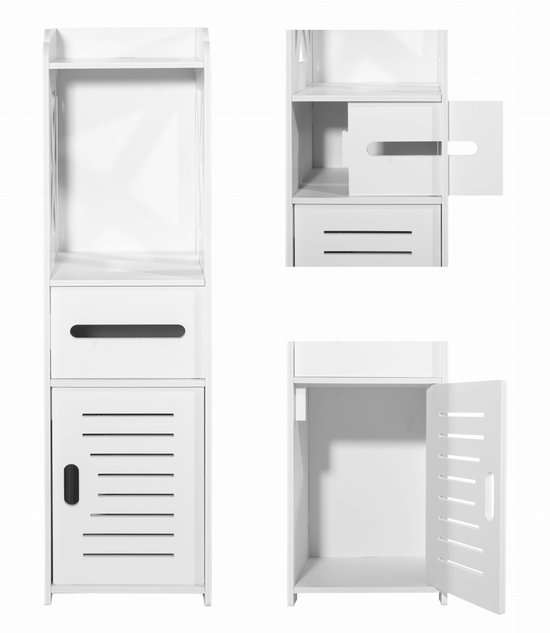 Foto: Smalle badkamerkast 80 cm opengewerkt design 4 planken compacte en veelzijdige opbergoplossing voor badkamer wasruimte keuken en meer