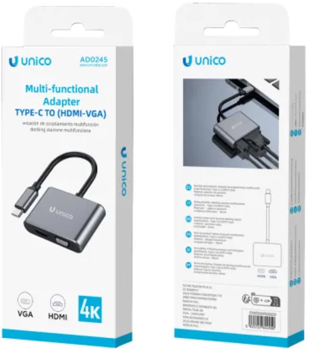 Unico Usb C/hdmi/vga Hub Zilver