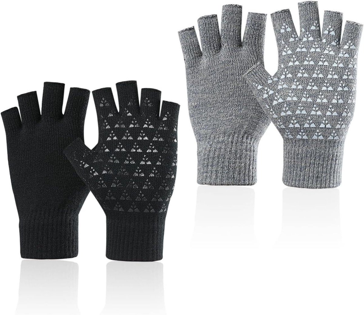 Vingerhandschoenen winterwarme handschoenen antislip vingerloze handschoenen - 2 paarElastische gebreide handschoenen neutrale vingerloze handschoenen - geschikt voor hardlopen en fietsen (zwart)