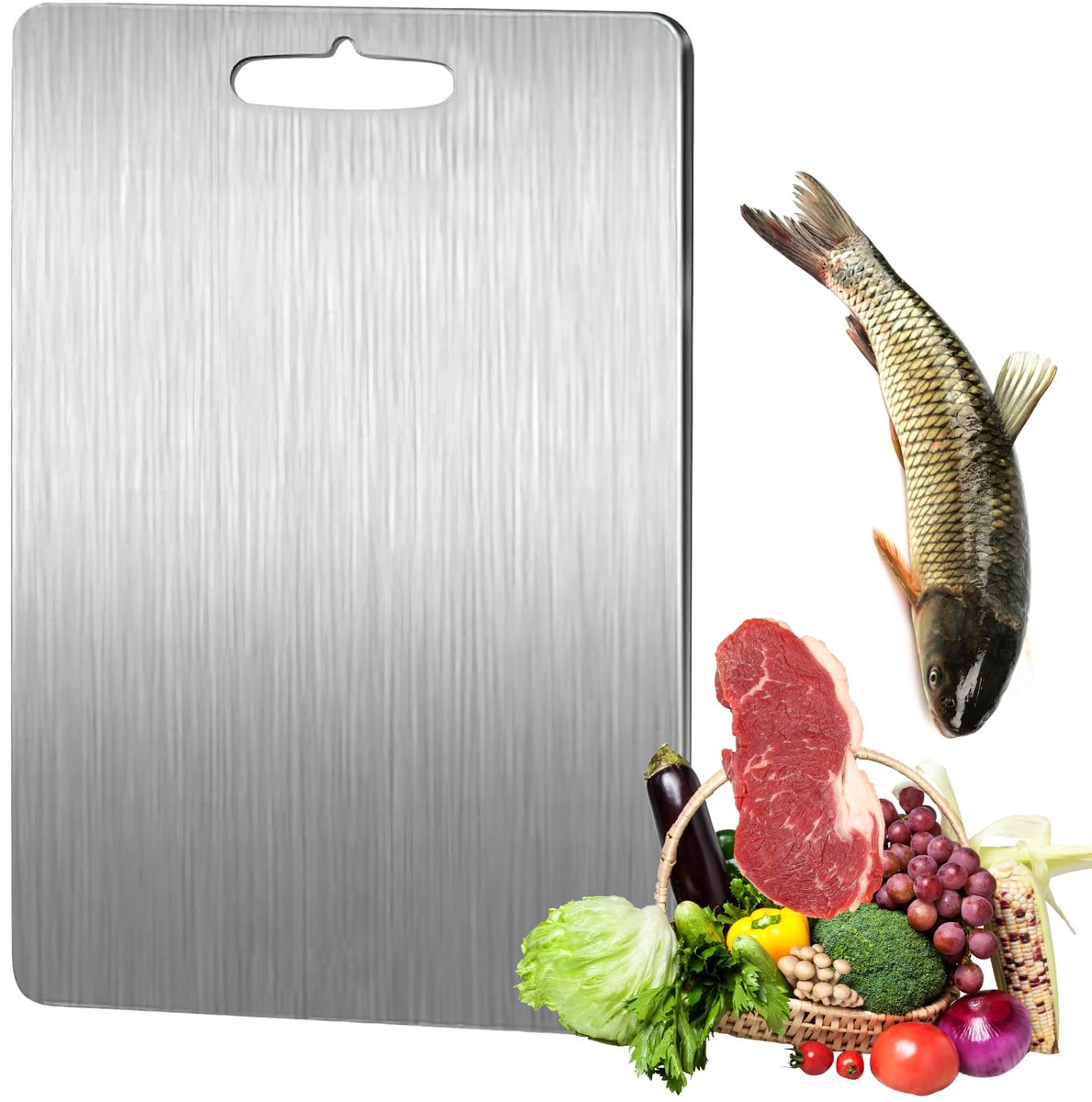My Ninki ® Dubbelzijdige Titanium Snijplank voor Vlees, Groenten en Fruit met Roestvrijstalen Afwerking