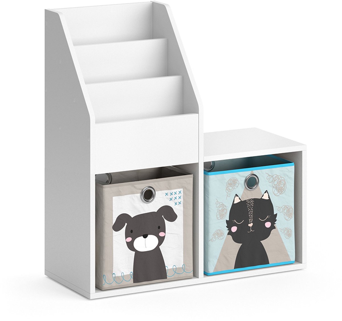 Vicco Luigi Kinderboekenkast – 30.9 x 79 cm Mini, met 2 vouwboxen opt.4 Wit