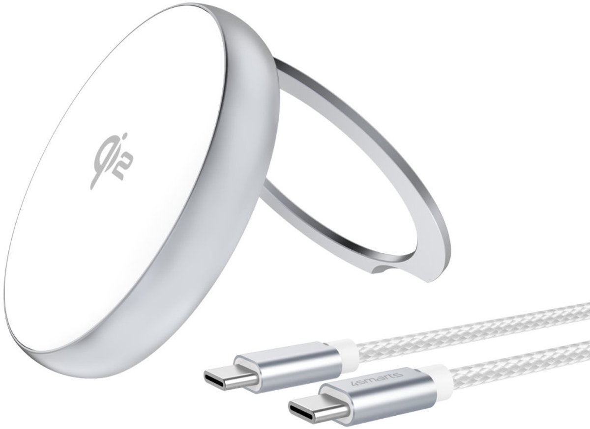 4Smarts Qi2 Draadloze MagSafe Oplader met Kickstand 15W Zilver / Wit
