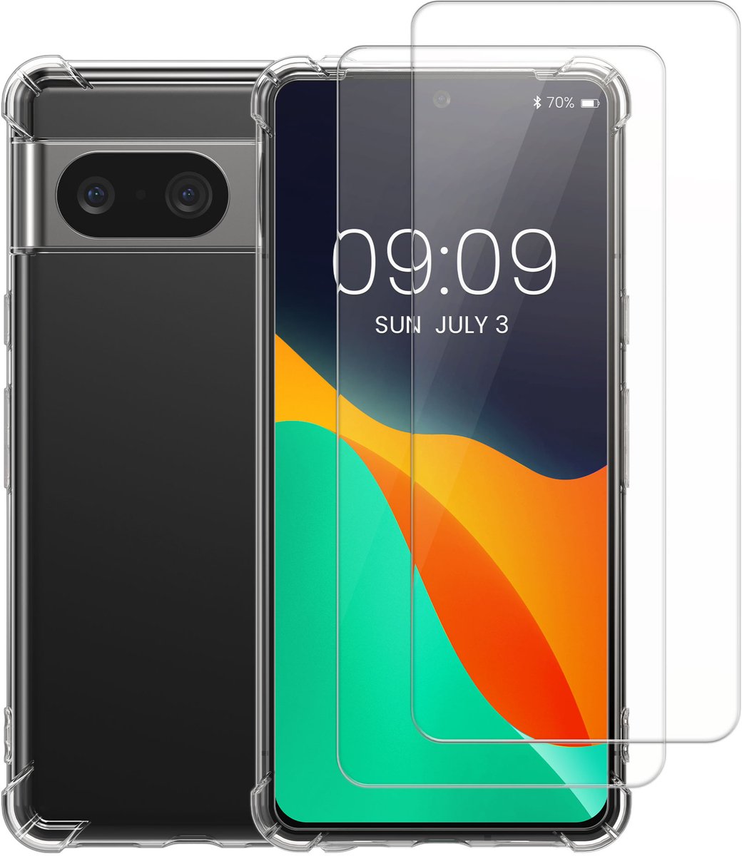 kalibri telefoonhoesje geschikt voor Google Pixel 8 hoesje - Smartphone case met 2x screenprotectors - Mobiele telefoon cover in transparant